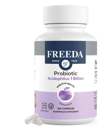 FREEDA Acidophilus Probiotic 1 Billion CFU Lactobacillus Acidophilus for Women & Men Gut Health & Digestive Support Vegan Kosher Non-GMO Shelf-Stable Supplement (100 Capsules) 100 Count (Pack of 1)
