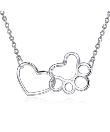 ONEFINITY Paw Print Necklace Sterling Silver Dog Paw Heart Crystal Necklace Pet Cat Dog Paw Pendant Jewelry for Women Girls Gifts