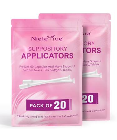 Nieteyrue (40 Packs) Suppository Applicators for Women Soft & Small Tips Easy to Use Fit to Size 00 Cap-sules Individually Wrapped Feminine Care Vaginial Applicators for Tablets from 1 Count (Pack of 40)