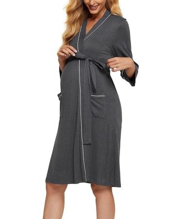 OCCIENTEC Maternity Nursing Robe & Nightgown Set | Maternity Hospital Gown for Breastfeeding | M Grey - Buy Online on GoSupps.com