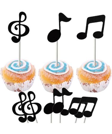 BOMJJOR 12pcs Birthday Cake Toppers Music Notes Michael MJ Cupcake Toppers for Music Themed Party Decorations Glitter Musical Symbols Cupcake Picks Black - Buy Online on GoSupps.com