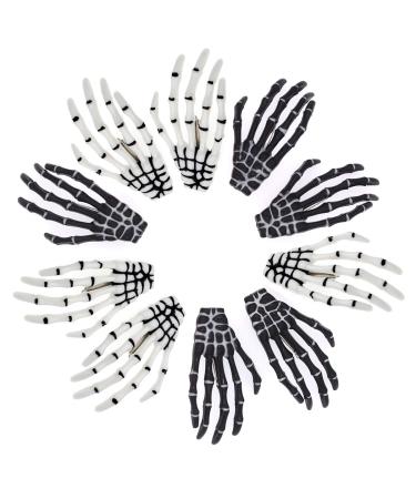 5 Pairs White and Black 3 Skeleton Hands Hair Clips Skull Bone Shape Hairpins Halloween Party Accessories 5Pcs White and 5Pcs Black