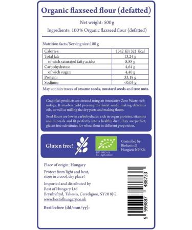 Organic Ground Golden Flaxseed / Milled Linseed 500g - Gluten Free Flour - Raw & Vegan Meal - Buy Online on GoSupps.com