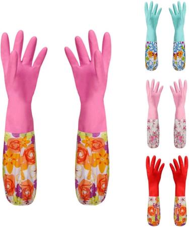 Flower Rubber Long Gloves Household Gloves Antiskid Washing Cleaning Gloves (Color : Pink) - Buy Online on GoSupps.com