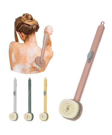 Long Handle Bath Massage Cleaning Brush  Shower Back Brush with Soap Dispenser for Body  Long Sponge Exfoliating Scrub Brush for Men Women Pink (Pink)