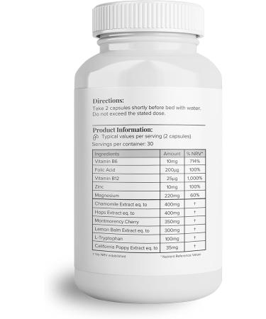 Hey Nutrition Night Time Complex - 100mg L-Tryptophan, Chamomile, Lemon Balm - 60 Vegetarian Capsules - Buy Online on GoSupps.com