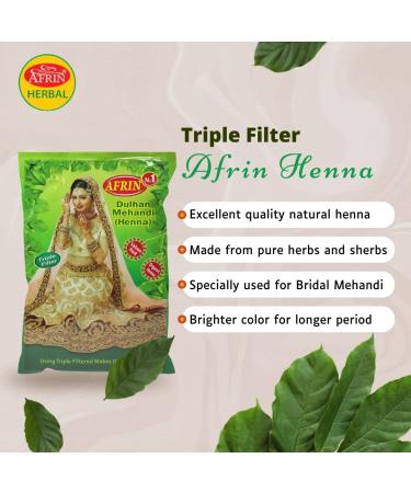 AFRIN Organic Henna Triple Filter Dulhan Mehandi 1 kg - Premium Quality Natural Hair Dye for Bridal Designs - Buy Online on GoSupps.com