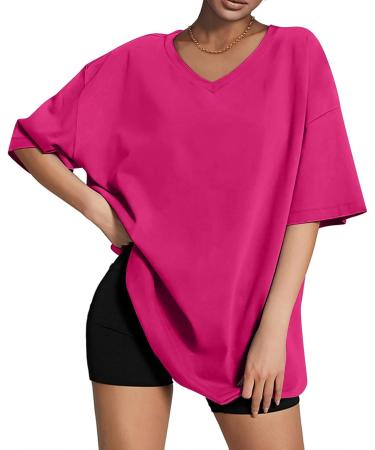 Shop Golatcr Summer Womens T-Shirt - Casual V-Neck Cotton Blouse Printed Tops in Red & Elegant Black | Plus Size Hot Pink XXL Available - Buy Online on GoSupps.com