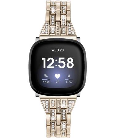 Mtozon Bling Metal Band for Fitbit Versa 3/Sense - Women's Dressy Slim Bracelet in Champagne Gold - Buy Online on GoSupps.com
