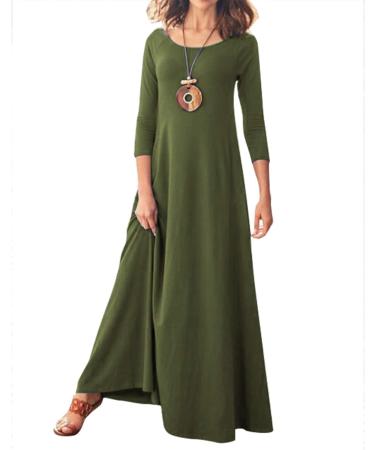 Jacansi Women's 3/4 Sleeve Maxi Dress with Pockets - XXL Green | Casual Boat Neck Style - Buy Online on GoSupps.com