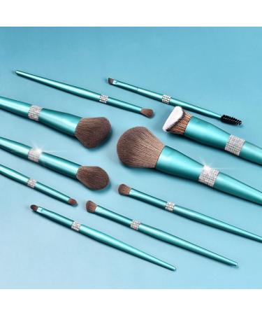 10 Shining Queen Turquoise Makeup Brush Set - Diamond Soft Beauty Tools - 20CM Blue for Flawless Application - Buy Online on GoSupps.com