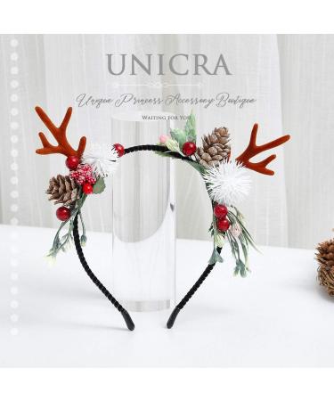 Unicra Christmas Flower Antlers Headband - Elk Deer Animal Horns Hair Piece for Women and Girls - Buy Online on GoSupps.com