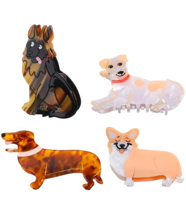 meekoo 4 Pcs Cute Dog Hair Clips Acetate Small Claw Clips Pet Shaped Hair Clips Barrettes for Women Girls  4 Styles