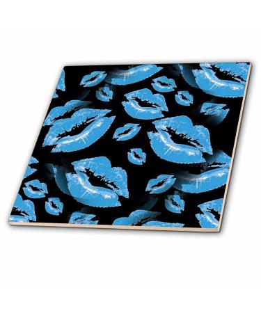 4 Inch Ceramic Tile - Two Kisses Collided Lip Boyish Blue Lips Pattern Pattern - Lipstick Kisses
