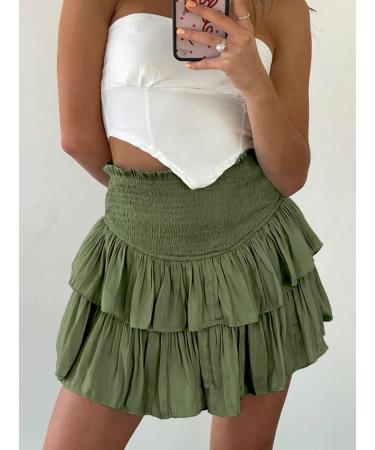 LAEMILIA Womens Floral Print Flared Mini Skater Skirt | Elastic Waist & Drawstring | Green | Size S - Buy Online on GoSupps.com