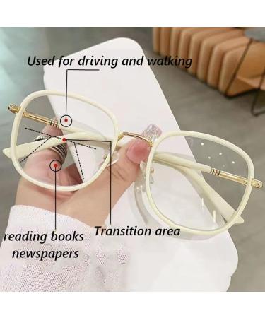 COKYIS Oversized Progressive Reading Glasses for Women | Stylish Square Frame Eyewear +2.5 Beige - International Shipping Available - Buy Online on GoSupps.com