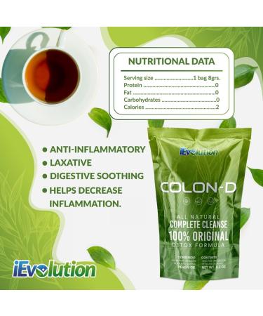 iEvolution Colon D Detox Tea - Organic Healthy Cleansing Formula | Caffeine Free, Natural Colon Cleanse & Body Detox with 5 Blended Herbs - Buy Online on GoSupps.com