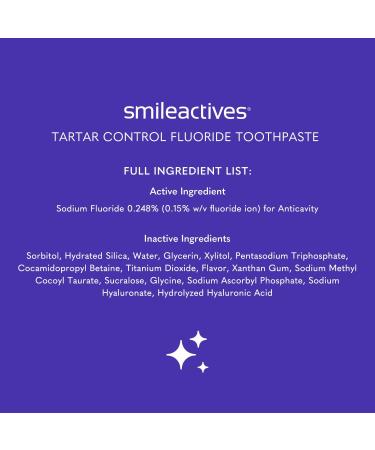 Smileactives Tartar Control Fluoride Toothpaste - Teeth Whitening Gum Health & Cavity Repair - Vanilla Mint Flavor - 6 oz - Buy Online on GoSupps.com