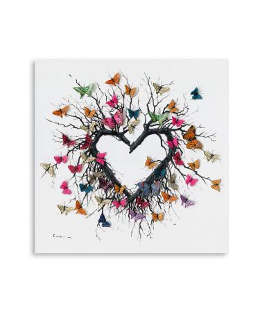 Yidepot Butterfly Canvas Print Wall Art for Bedroom: Heart-Shaped Branches Surrounded by Colourful Butterflies Love Motif for Teenage Girls (30 X 30 cm) 30x30CM Tree Heart