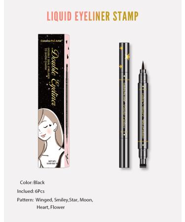 Enfuntins Eyeliner Stamp Set - 6 Pcs Double-Ended Liquid Eye Liner Pen, Waterproof & Smudge-Proof, Long-Lasting Tattoo Eye Makeup with Winged, Smiley, Star, Moon, Heart, and Flower Designs - Buy Online on GoSupps.com