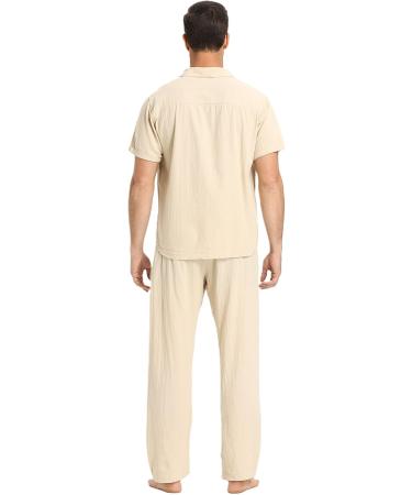 Men's Linen Shirt and Pants Set for Beach Weddings and Yoga - 2 Piece Short Sleeve Outfit - Buy Online on GoSupps.com