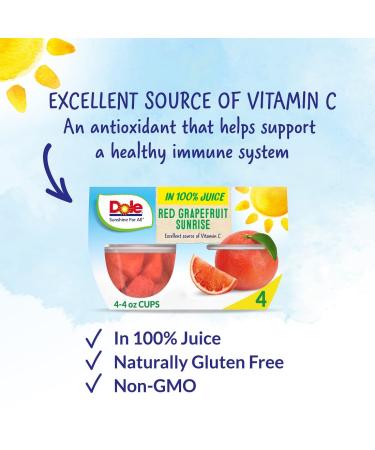 Dole Red Grapefruit Fruit Bowls in 100% Juice - Gluten Free Healthy Snack - 24 Cups, 4 Oz Each - Buy Online on GoSupps.com