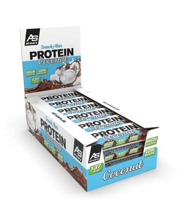 All stars protein snack bar coconut i 18 x 35g protein bar including 13g proteins from milk protein i protein bars covered with chocolate overzip