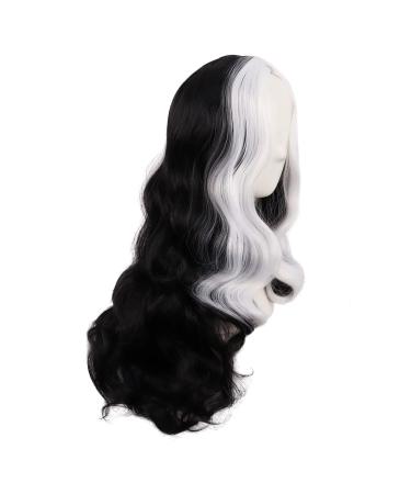 Mapofbeauty 26 Inch Half Black Half White Body Wave Wig - Synthetic Cosplay Hair Fibers - Buy Online on GoSupps.com