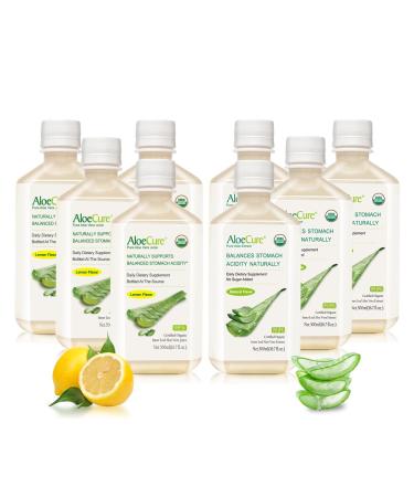 AloeCure Organic Aloe Vera Juice - 8 Bottle Sample Pack - Lemon Natural Flavor 8x500ml