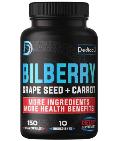 20:1 Bilberry Extract Capsules - 5 Month Supply - Support Eyes, Vision & Heart Health - 10in1 Plus Grape Seed, Carrot, Elderberry, Eyebright & Others - 150 Counts 150 Count (Pack of 1)