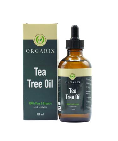 ORGARIX Tea Tree Oil 120ml for Skin and Acne Pure Therapeutic Grade Tea Tree Essential Oil for Aromatherapy Anti-Fungal & Antiseptic Oil for Nail Fungus & Piercing ORG 2 120 ml (Pack of 1)