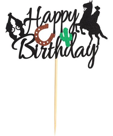 Arthsdite Cowboy Happy Birthday Cake Topper Little Cowboy Cake Topper Boot Shooting Western Theme Cake Decorations Black Glitter Decors for Kids Boy Men Birthday Party Supplies - Buy Online on GoSupps.com