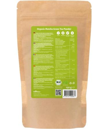 RheinNatur Th vert matcha bio en poudre 150 g - Matcha 100% bio - Id al pour le th matcha et le matcha latte - Riche en min raux vitamines et antioxydants - Buy Online on GoSupps.com