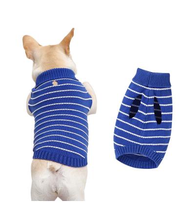 Dog Sweater Winter Knitwear for Dogs Classic Striped Round Neck Sweater Knitwear for Puppies(82W927 Blue-XL) Blue XL