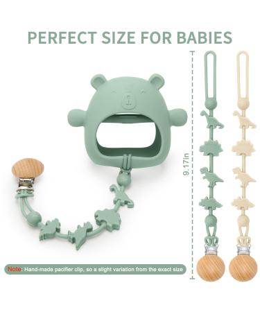 CLdy Silicone Pacifier Chain - 2 Dinosaur Pattern Clips for Boys & Girls | Soft Flexible High Robustness | Perfect Baby Accessory in Green/Naked Pink - Buy Online on GoSupps.com