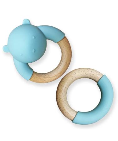 Gen rico Teething Toys for Babies 6-12 Months  Beech Wood Baby Teether Ring to Soothe Gums  Cute Teethers for Toddlers and Infants with Food Grade Silicone  for Boys and Girls 4 Months and Up  Blue