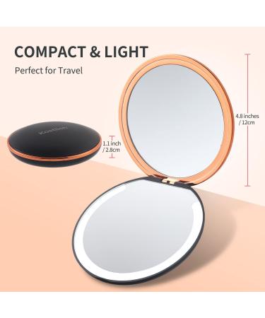 Kostlich Travel Makeup Mirror with Lights - 2-Sided 1x/7x Magnifying Compact Mirror - Rechargeable & Portable - Black - Buy Online on GoSupps.com