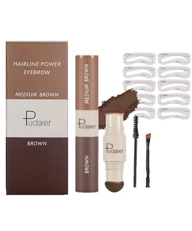 Eyebrow Stamp Double-ended Brow Cream Stamp with 2 Colour Long-Lasting Nature Eye Brow Powder 10 Reusable Eyebrow Stencils 2 Eyebrow Pen Brushes (Brown & Medium Brown)