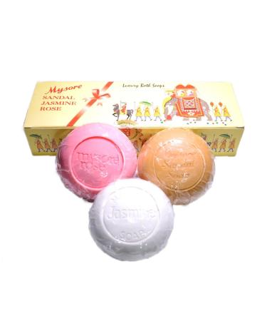 Natural Mysore Sandal Jasmine and Rose Bath Soaps - Set of 3