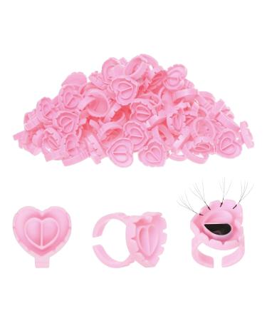 Studio Limited Eyelash Extension Glue Ring (200 PCS) Disposable Heart Shape Glue Cups Holder for Smart Lash Fans and Blossoms in Pink Lash Extension Supplies for Volume Lashes Lovely Disposable Rings