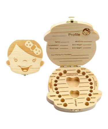 Jagowa Baby Teeth Save Box Wooden Teeth Box Organizer for Memory Collection Teeth Storage Container for Storing Baby Kids Teeth(Girl Boy)
