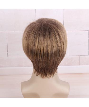 STfantasy Men's Blonde Short Straight Wig - Two-tone Layered Wig for Cosplay & Costume || Natural Dark Brown Highlights - Buy Online on GoSupps.com