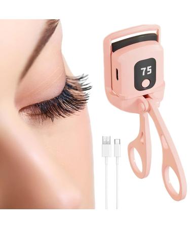 Heated Eyelash Curlers Heated Lash Curler Electric Eyelash Curler LED Display 3 Temperature Settings Quick Pre-Heat Eye Lashes Curler USB Rechargeable Handheld Eyelash Heated Curler (Pink)