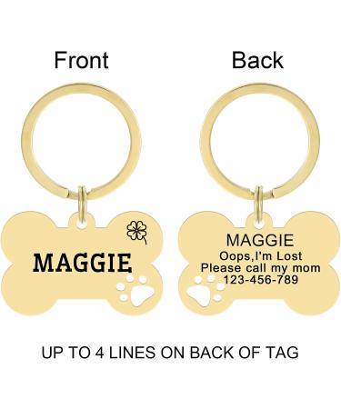 Custom Engraved Stainless Steel Pet ID Tag - Personalized Bone & Paw Shaped Dog Name, Address, and Phone - Gold Small - Buy Online on GoSupps.com