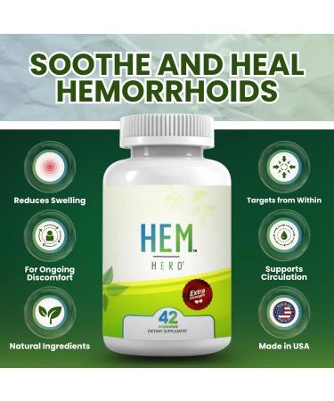 Hem Healer Hem Hero Extra Strength Hemorrhoid Treatment - Reduce Swelling Soothe Itching & Irritation - 100% Natural - 42 Vegetarian Capsules - Buy Online on GoSupps.com