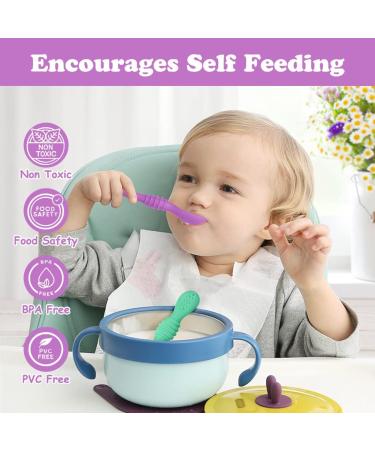 Vicloon Baby Fork and Spoon 4Pcs Set - Silicone Self Feeding Utensil for Infant Toddler - Easy Grip Soft Spoon Toddler Cutlery Kit - First Led Training Weaning - Blue/Pink/Purple/Green - Buy Online on GoSupps.com