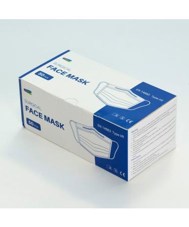 Type IIR fluid resistant surgical Face Masks Disposable Face Masks For Everyday Use Essential Face Mask For Bacterial protection Pack of 50 Colour - Blue One Size 1 count (Pack of 50) - Buy Online on GoSupps.com