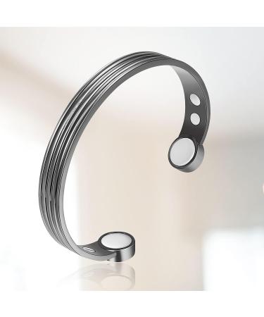 Jeracol Copper Magnetic Bracelet for Women Men - Adjustable Striped Style Bangle with 6 Magnets (3500 Gauss Each) - Includes Jewelry Gift Box - Black - Buy Online on GoSupps.com
