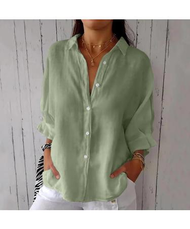 Summer Linen Tops for Women Sale Clearance Summer Tees Long Sleeve Half Sleeve V-Neck Cotton and Linen Loose Shirt Blouses Ladies Tshirt Casual Flowy Beach T-Shirt Tops 3200-qppoj-e-green XL - Buy Online on GoSupps.com