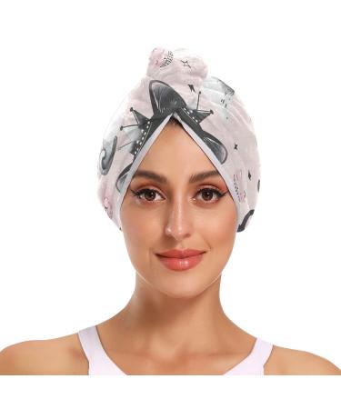 Cartoon Cat Crown Hair Towel 2 Pack Super Absorbent Hair Drying Towel Quick Dry Hair Turbans Head Towel with Button Twisty Wrap for Women Girls